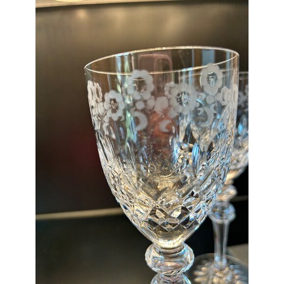 VTG Set Of 4 Rogaska Crystal GALLIA Water Wine Glasses 7.75" Tall Floral Etched - Picture 3 of 7